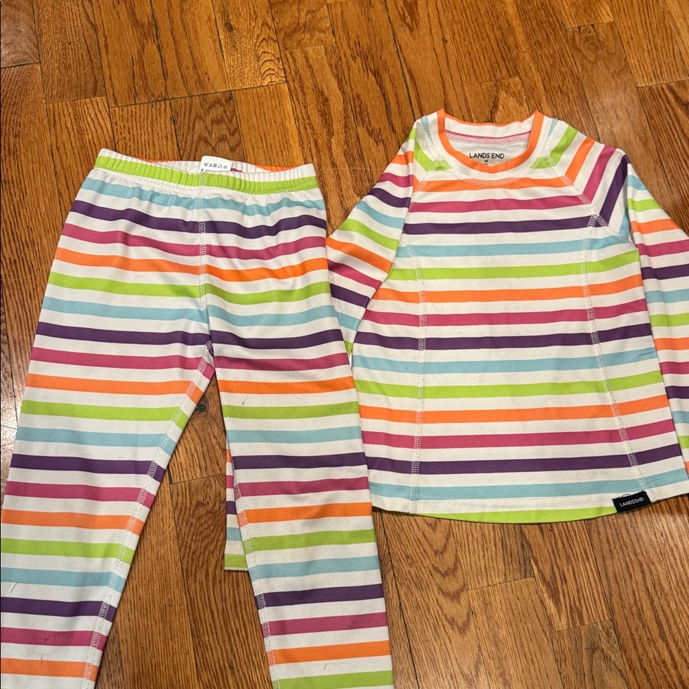 Lands' End Multicolor Striped Kids Long Underwear Set